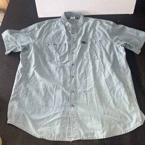 Wrangler Riggs Workwear Button Down Shirt Short Sleeve‎ Blue Size 3XT Denim - Picture 1 of 6